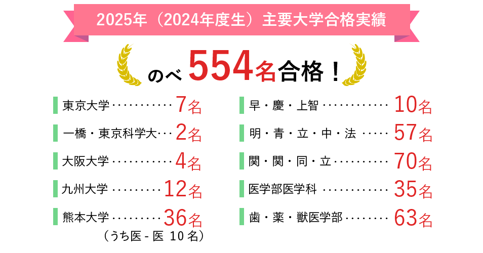 2025年（2024年度生）主要大学合格実績