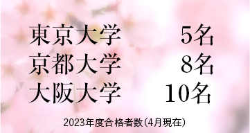 東京大学 / 京都大学  / 大阪大学 ※2023年度合格者数（4月現在）